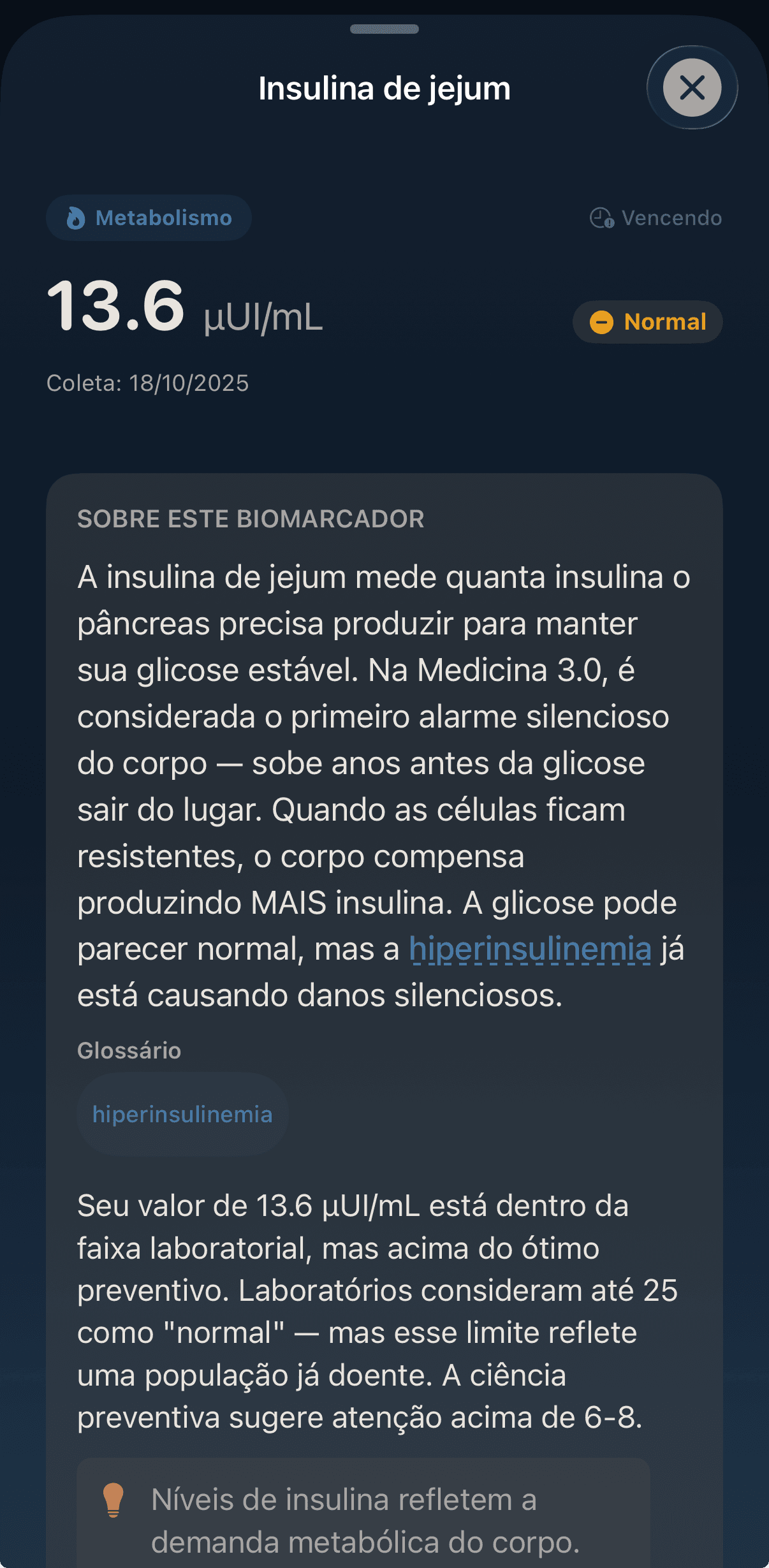 Detalhe da insulina de jejum